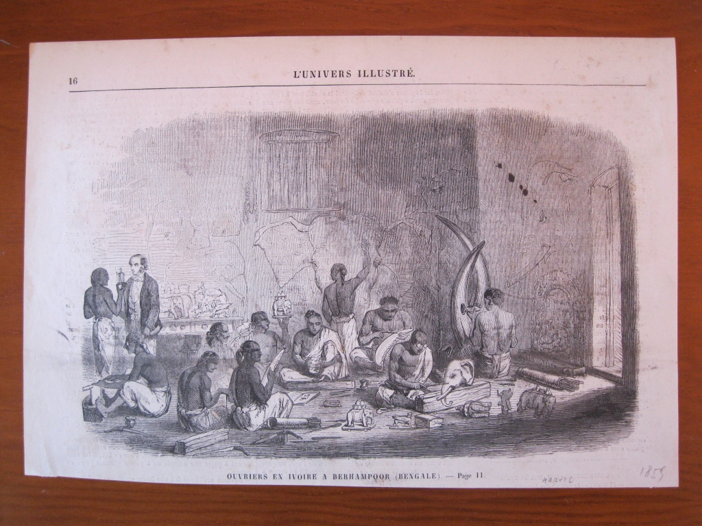 Trabajadores de marfil en Berhampur (Bengala, India, Asia), 1859